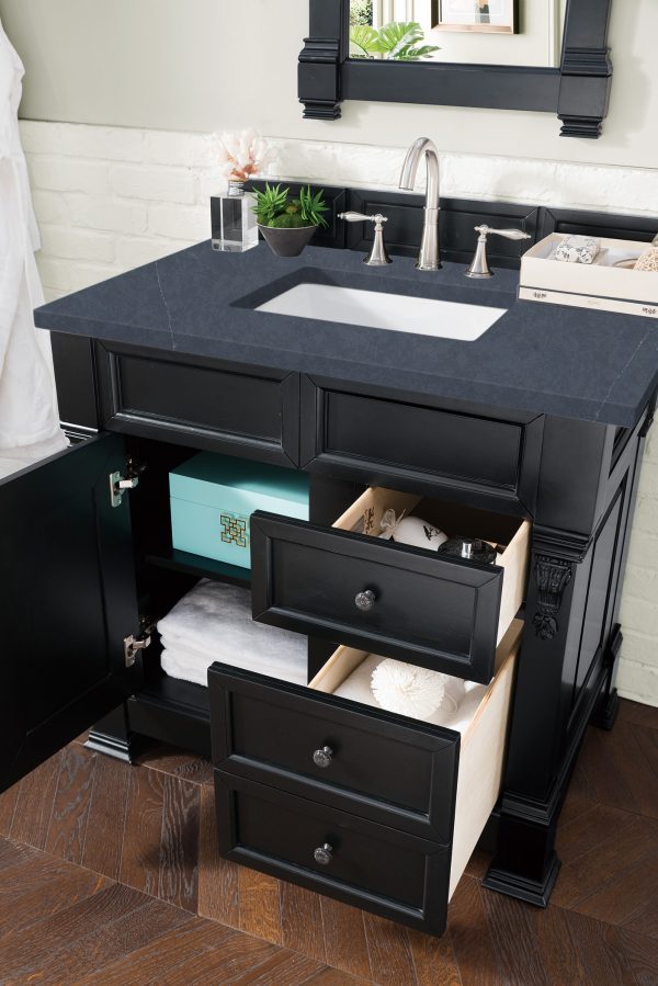 Brookfield 36 inch Bathroom Vanity in Antique Black With Charcoal Soapstone Quartz Top