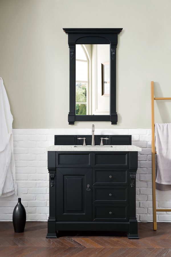 Brookfield 36 inch Bathroom Vanity in Antique Black With Eternal Jasmine Pearl Quartz Top