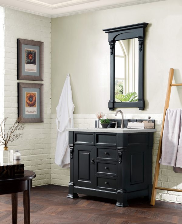 Brookfield 36 inch Bathroom Vanity in Antique Black With Eternal Jasmine Pearl Quartz Top