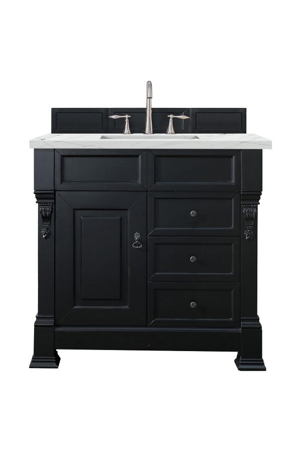 Brookfield 36 inch Bathroom Vanity in Antique Black With Ethereal Noctis Quartz Top