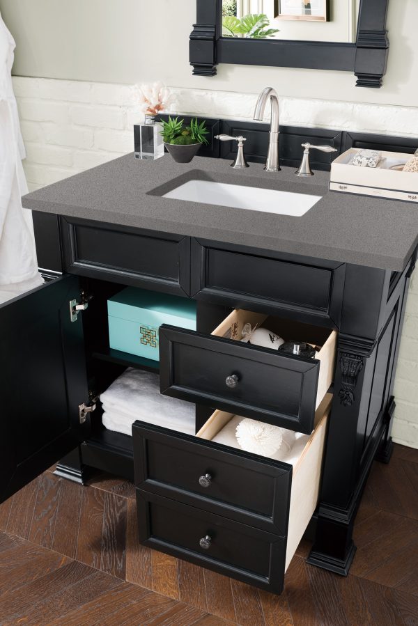 Brookfield 36 inch Bathroom Vanity in Antique Black With Grey Expo Quartz Top