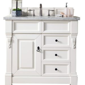 Brookfield 36 inch Bathroom Vanity in Bright White With Carrara Marble Top