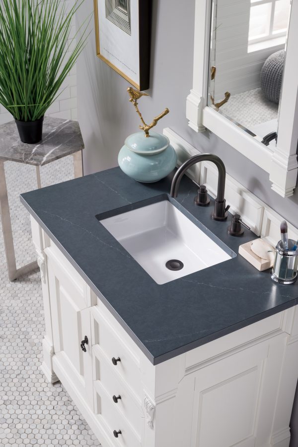 Brookfield 36 inch Bathroom Vanity in Bright White With Charcoal Soapstone Quartz Top