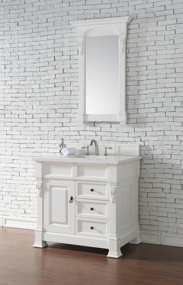 Brookfield 36 inch Bathroom Vanity in Bright White With White Quartz Top