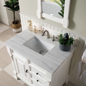 Brookfield 36 inch Bathroom Vanity in Bright White With Arctic Fall Quartz Top