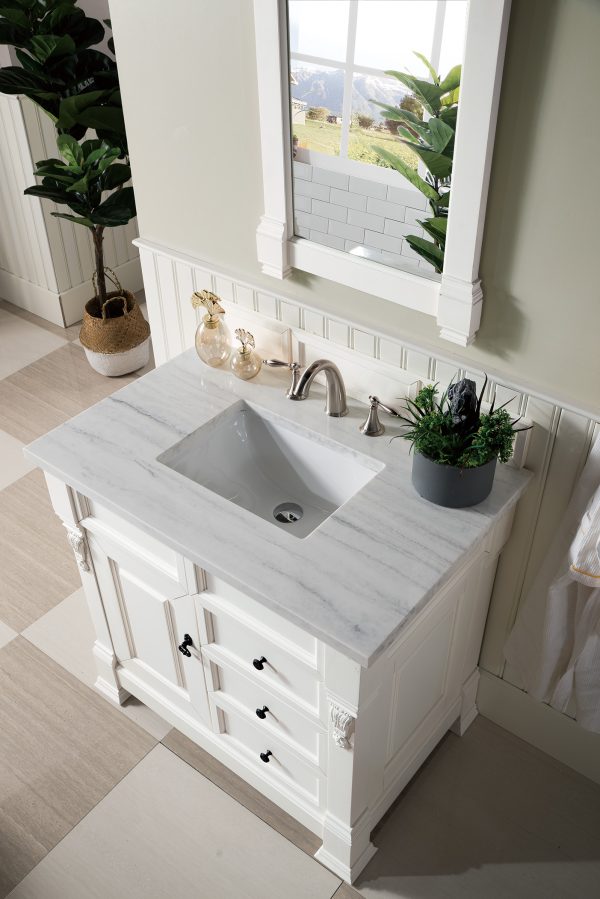 Brookfield 36 inch Bathroom Vanity in Bright White With Arctic Fall Quartz Top
