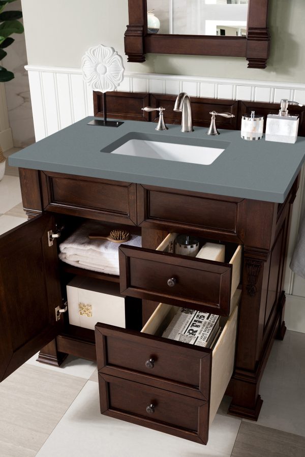 Brookfield 36 inch Bathroom Vanity in Burnished Mahogany With Cala Blue Quartz Top