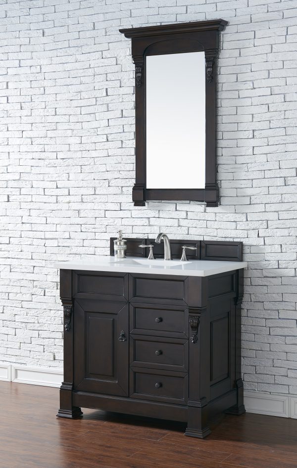 Brookfield 36 inch Bathroom Vanity in Burnished Mahogany With White Quartz Top