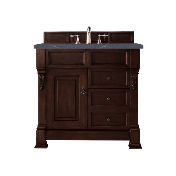 Brookfield 36 inch Bathroom Vanity in Burnished Mahogany With Charcoal Soapstone Quartz Top