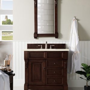 Brookfield 36 inch Bathroom Vanity in Burnished Mahogany With Eternal Marfil Quartz Top