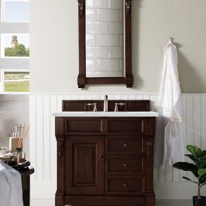 Brookfield 36 inch Bathroom Vanity in Burnished Mahogany With Ethereal Noctis Quartz Top