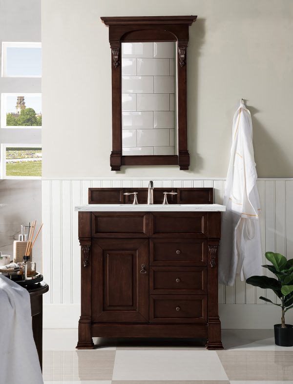 Brookfield 36 inch Bathroom Vanity in Burnished Mahogany With Ethereal Noctis Quartz Top