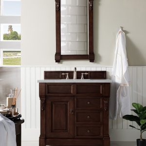 Brookfield 36 inch Bathroom Vanity in Burnished Mahogany With Eternal Serena Quartz Top