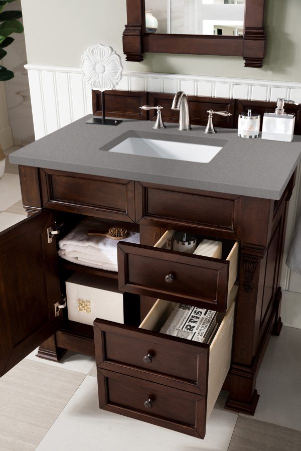 Brookfield 36 inch Bathroom Vanity in Burnished Mahogany With Grey Expo Quartz Top