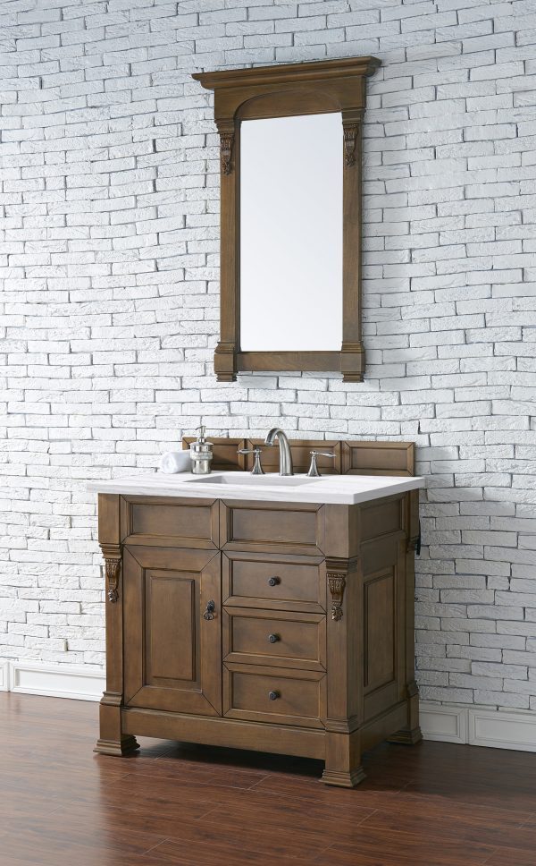 Brookfield 36 inch Bathroom Vanity in Country Oak With Arctic Fall Quartz Top