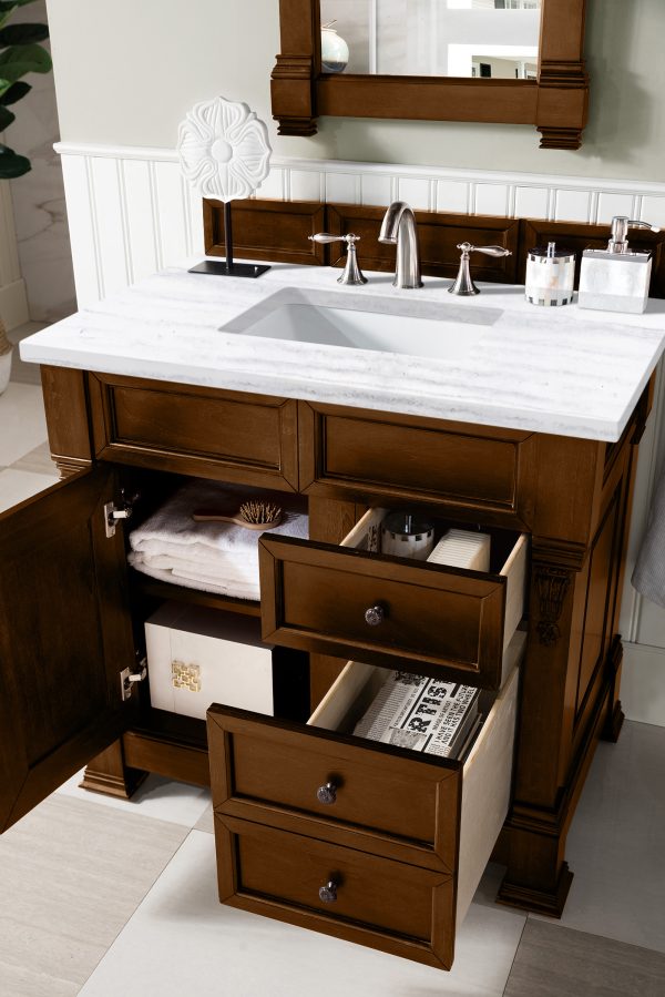 Brookfield 36 inch Bathroom Vanity in Country Oak With Arctic Fall Quartz Top
