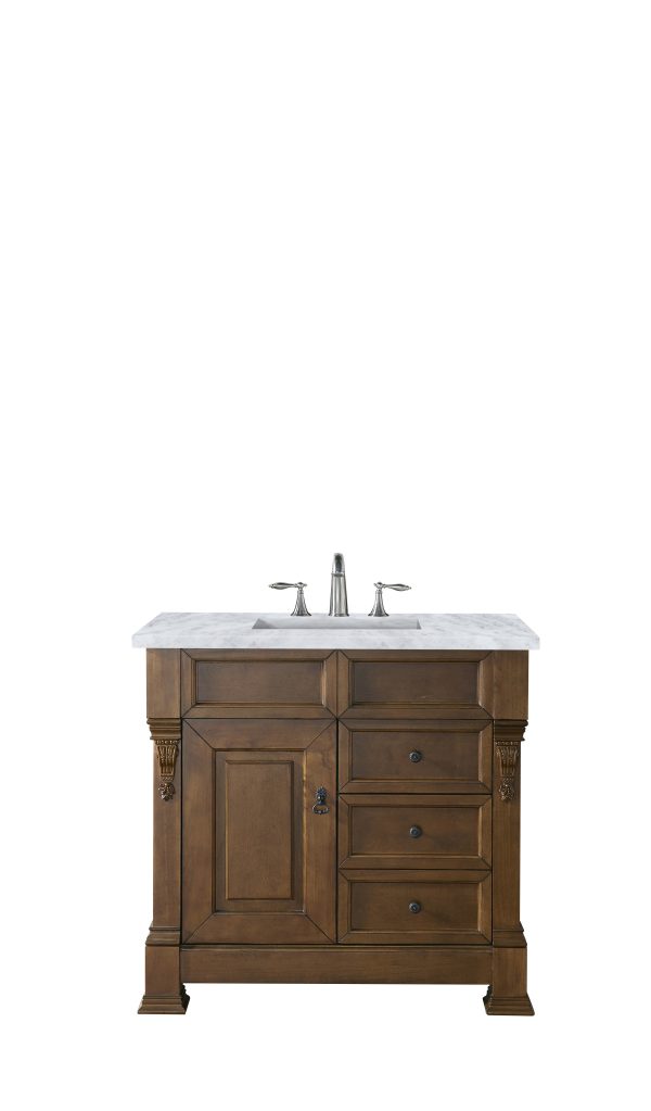 Brookfield 36 inch Bathroom Vanity in Country Oak With Carrara Marble Top Top