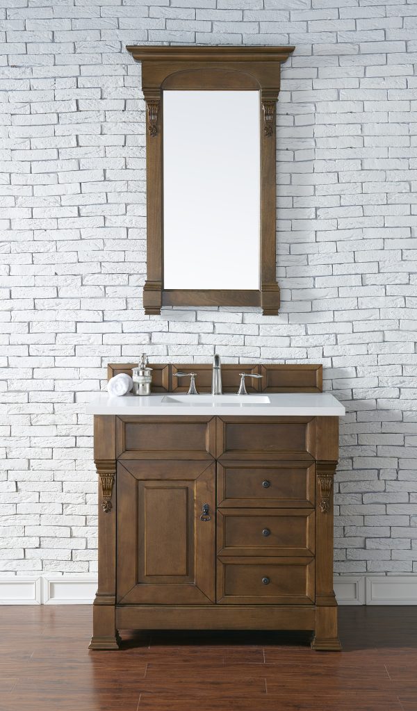 Brookfield 36 inch Bathroom Vanity in Country Oak With White Quartz Top