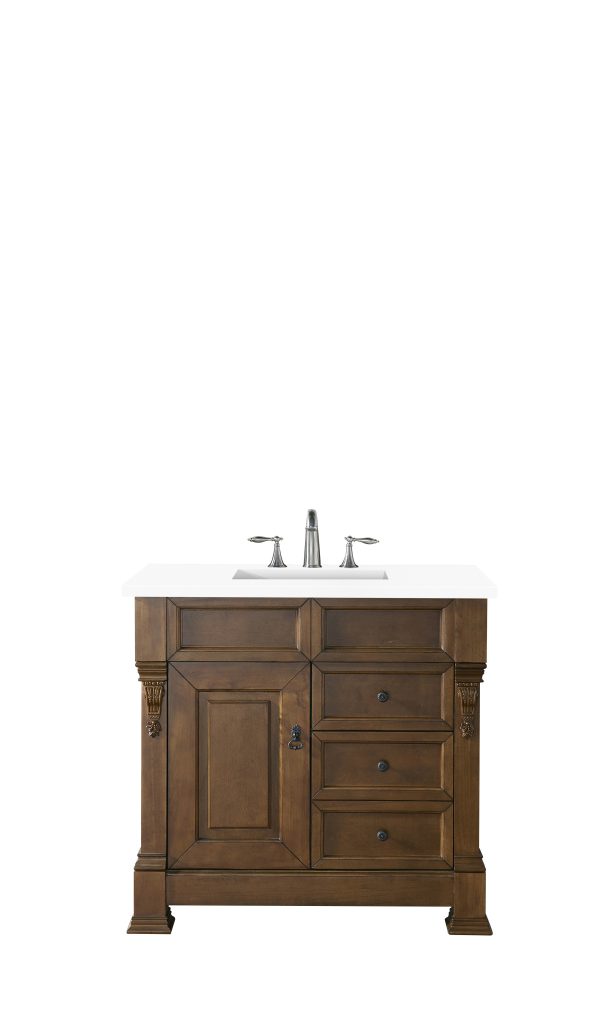 Brookfield 36 inch Bathroom Vanity in Country Oak With White Quartz Top