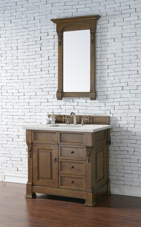 Brookfield 36 inch Bathroom Vanity in Country Oak With Eternal Jasmine Pearl Quartz Top