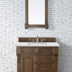 Brookfield 36 inch Bathroom Vanity in Country Oak With Ethereal Noctis Quartz Top