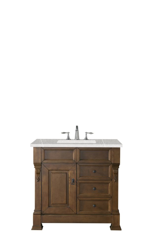 Brookfield 36 inch Bathroom Vanity in Country Oak With Eternal Serena Quartz Top