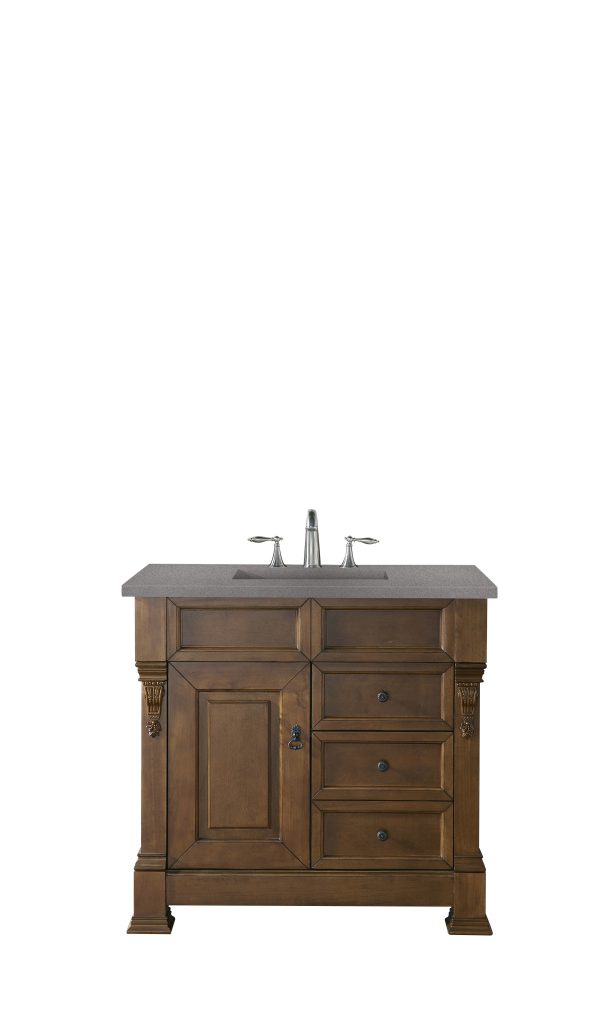 Brookfield 36 inch Bathroom Vanity in Country Oak With Grey Expo Quartz Top