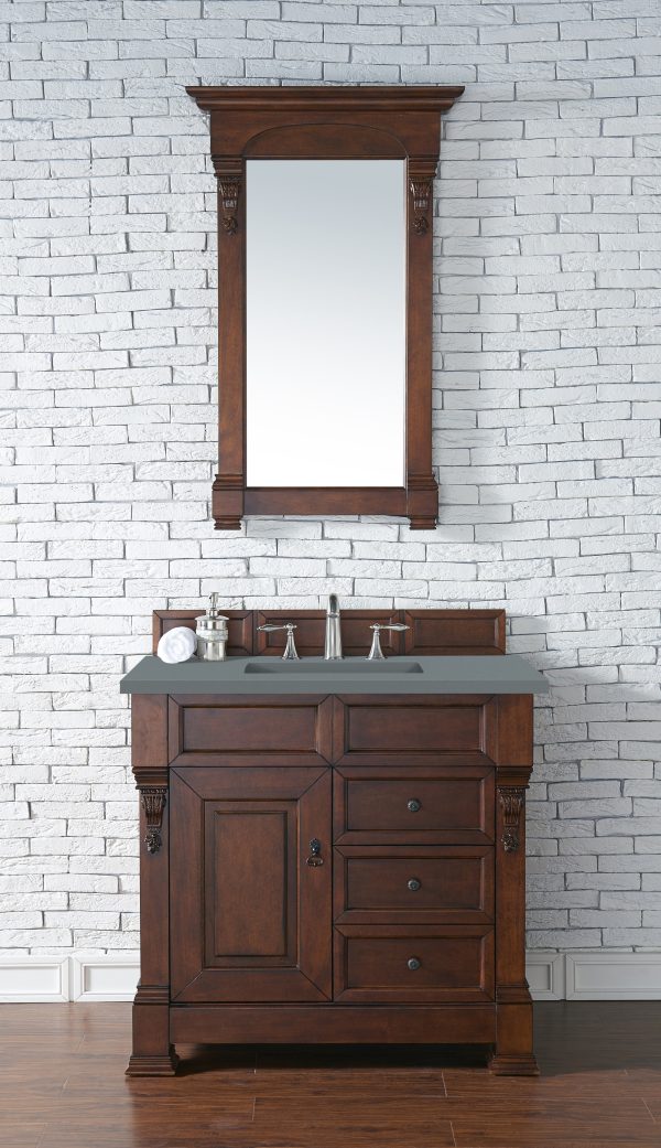 Brookfield 36 inch Bathroom Vanity in Warm Cherry With Cala Blue Quartz Top