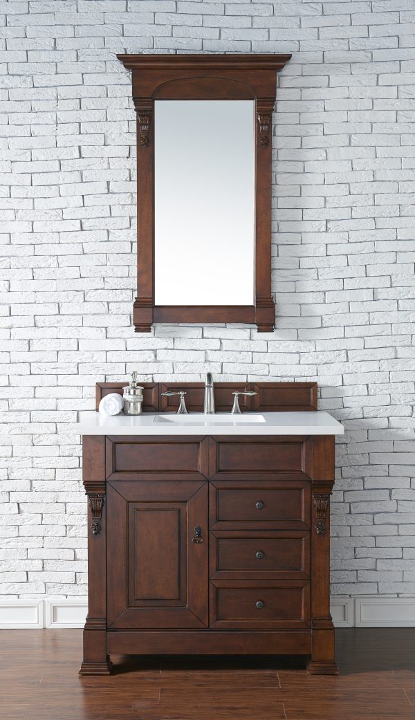 Brookfield 36 inch Bathroom Vanity in Warm Cherry With White Quartz Top