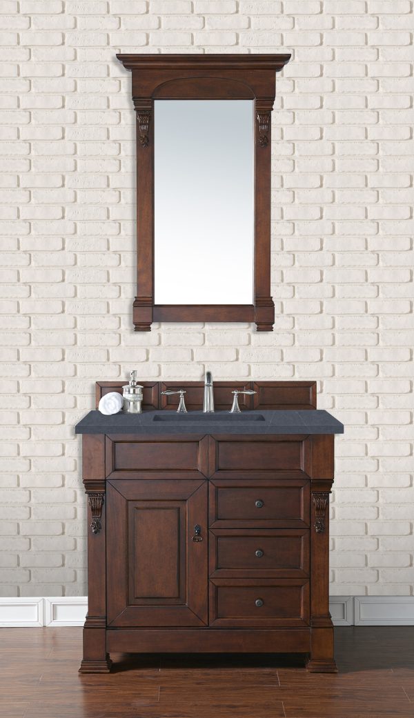 Brookfield 36 inch Bathroom Vanity in Warm Cherry With Charcoal Soapstone Quartz Top