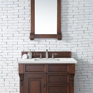 Brookfield 36 inch Bathroom Vanity in Warm Cherry With Ethereal Noctis Quartz Top