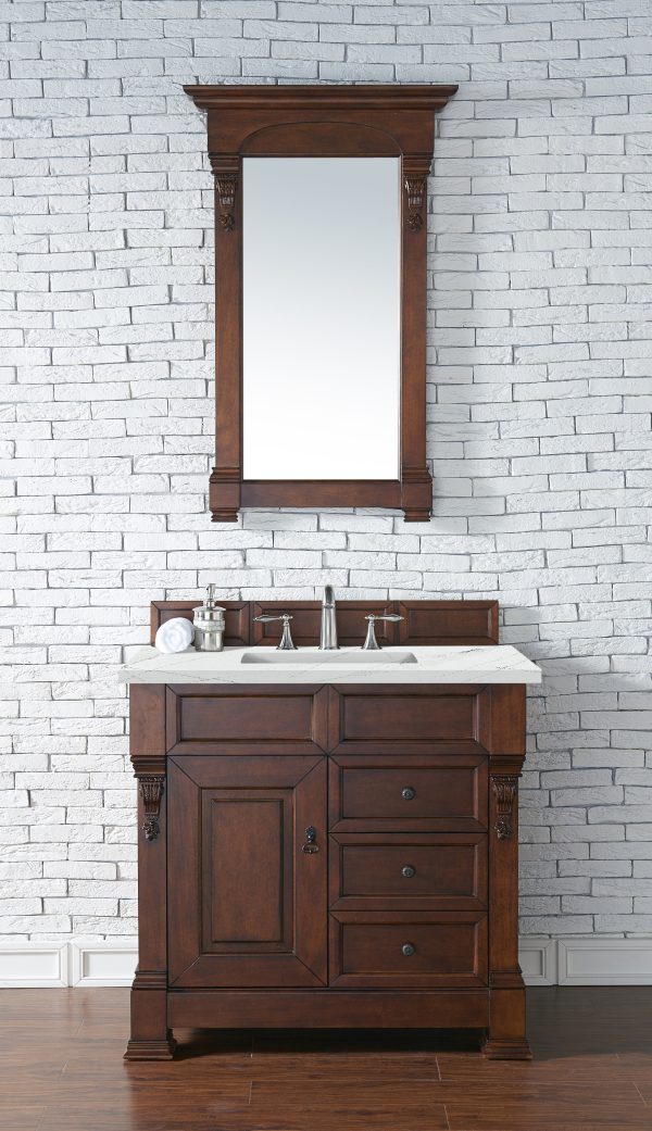 Brookfield 36 inch Bathroom Vanity in Warm Cherry With Ethereal Noctis Quartz Top