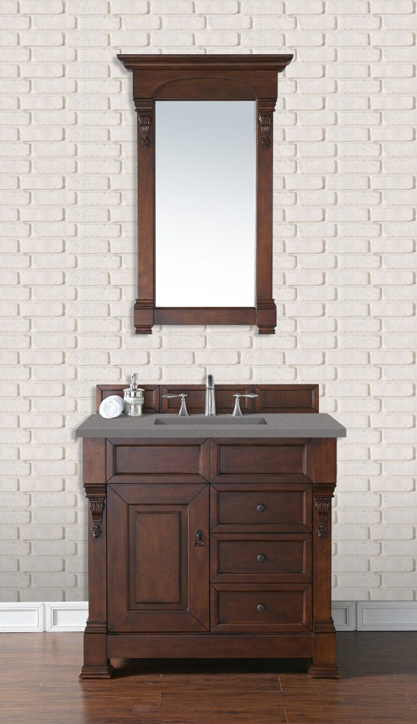 Brookfield 36 inch Bathroom Vanity in Warm Cherry With Grey Expo Quartz Top