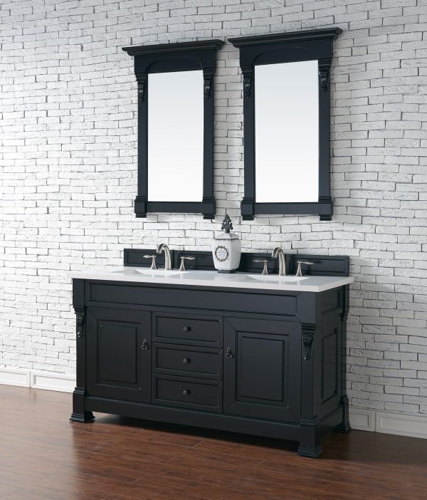 Brookfield 60 inch Double Bathroom Vanity in Antique Black With White Quartz Top
