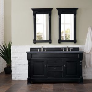 Brookfield 60 inch Double Bathroom Vanity in Antique Black With Charcoal Soapstone Quartz Top