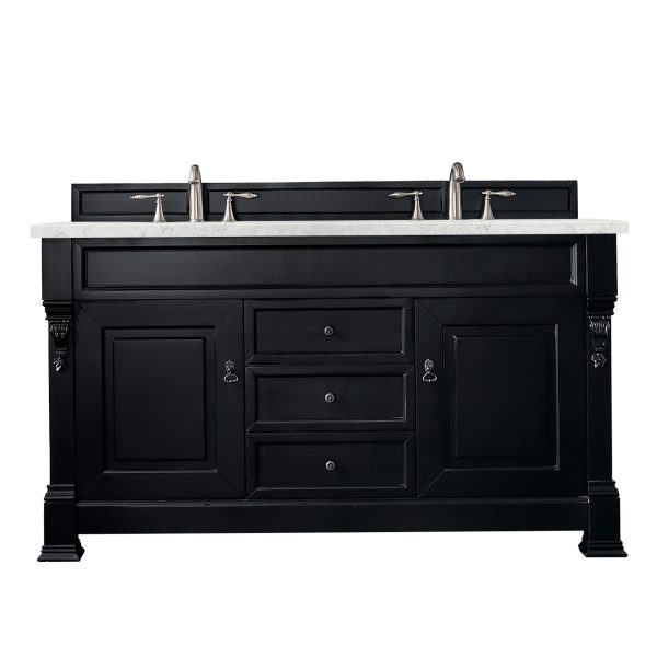 Brookfield 60 inch Double Bathroom Vanity in Antique Black With Eternal Jasmine Pearl Quartz Top