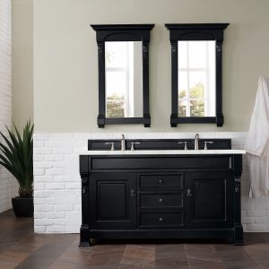 Brookfield 60 inch Double Bathroom Vanity in Antique Black With Eternal Jasmine Pearl Quartz Top