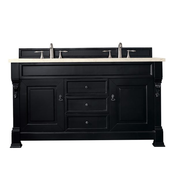 Brookfield 60 inch Double Bathroom Vanity in Antique Black With Eternal Marfil Quartz Top