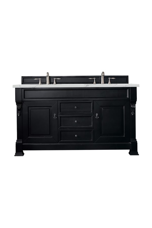 Brookfield 60 inch Double Bathroom Vanity in Antique Black With Ethereal Noctis Quartz Top