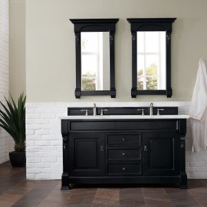 Brookfield 60 inch Double Bathroom Vanity in Antique Black With Ethereal Noctis Quartz Top