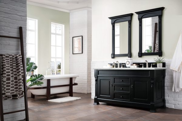 Brookfield 60 inch Double Bathroom Vanity in Antique Black With Ethereal Noctis Quartz Top