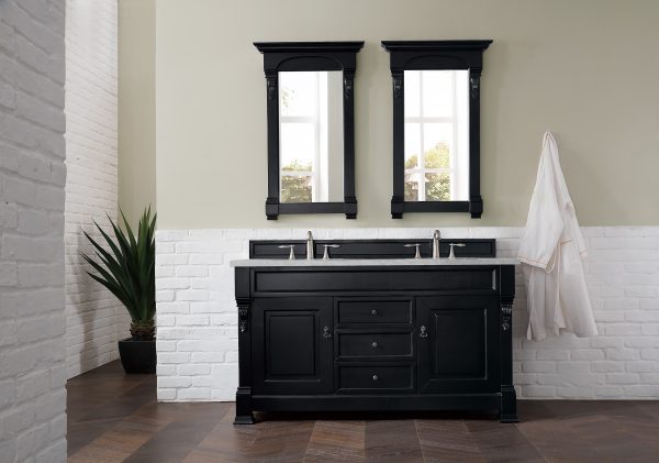 Brookfield 60 inch Double Bathroom Vanity in Antique Black With Eternal Serena Quartz Top