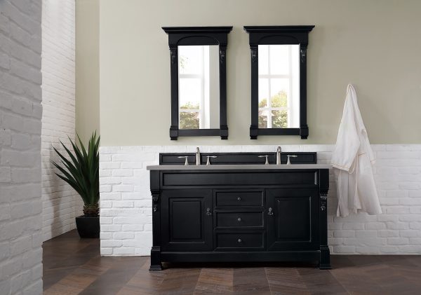 Brookfield 60 inch Double Bathroom Vanity in Antique Black With Grey Expo Quartz Top