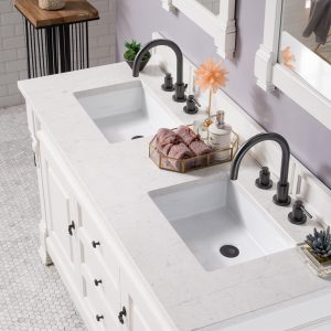 Brookfield 60 inch Double Bathroom Vanity in Bright White With Eternal Jasmine Pearl Quartz Top