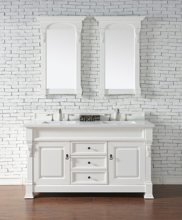 Brookfield 60 inch Double Bathroom Vanity in Bright White With White Quartz Top