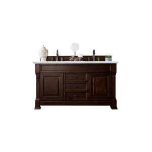 Brookfield 60 inch Double Bathroom Vanity in Burnished Mahogany With Ethereal Noctis Quartz Top