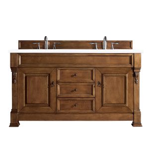 Brookfield 60 inch Double Bathroom Vanity in Country Oak With White Quartz Top