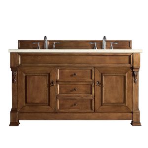 Brookfield 60 inch Double Bathroom Vanity in Country Oak With Eternal Marfil Quartz Top