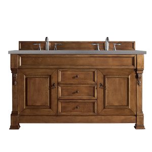 Brookfield 60 inch Double Bathroom Vanity in Country Oak With Grey Expo Quartz Top