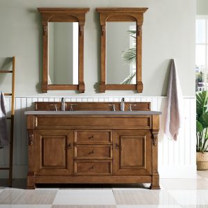 Brookfield 60 inch Double Bathroom Vanity in Country Oak With Grey Expo Quartz Top